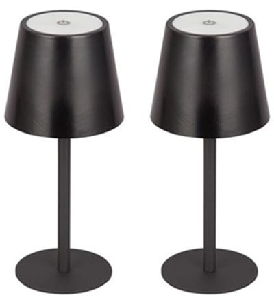 LED tafellamp set van 2, staal/kunststof, Ø 8.6 x 20 cm, USB-aansluiting, tiptoetsbediening, dimbaar, waterdicht, zwart