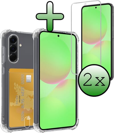 Hoesje Geschikt voor Samsung Galaxy A36 - Met 2x Screenprotector - Pashouder - Kaarthouder - Telefoon Hoes Shockproof - Siliconen Case - Back Cover - Shock Proof - Pasjes Houder - Transparant