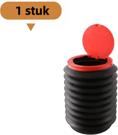 1 artikel - Opvouwbare vuilnisbak - 4L - Multifunctionele telescopische emmer voor op de auto - Draagbaar - Met deksel - Zwart en rood