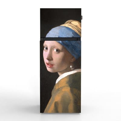 NUNKI MEDIUM-AVERM / Dubbel-Deurs Koelkast, E Klasse, 206l, Johannes Vermeer - Het meisje met de Parel, Satin (ALL sides)