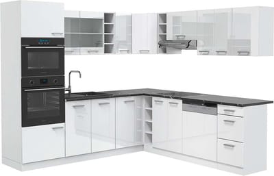 Vicco Hoekkeuken R-Line, Wit Hoogglans/Wit, 247 x 237 cm, WB Antraciet