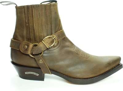 Sendra Boots 4674 Hilux Bruin Cowboy Western Korte Laarzen Heren Enkellaars Spitse Neus Schuine Hak Lederen Zool Elastiek Sluiting Afneembaar Sierspoor Echt Leer Maat 43