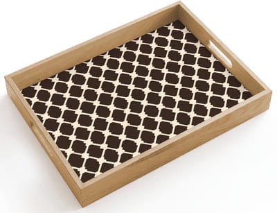 Dienblad hout 40x30 cm - Schootdienblad - Bruin - Ruitpatroon - Geometrisch - Borrelplank rechthoek - Plateau dienbladen