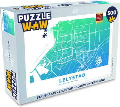 Puzzel Stadskaart - Lelystad - Blauw - Nederland - Legpuzzel - Puzzel 500 stukjes - Plattegrond