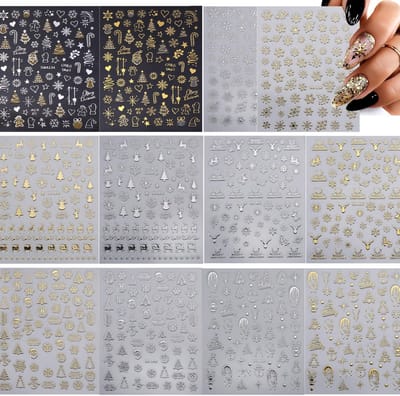 Dailygoods - 12 vellen kerst nail art stickers, zelfklevende nagelstickers Kerstmis, goud zilver folie kerstnagels sticker rendier sneeuwpop sneeuwvlok winter voor nail art design decoratie accessoires