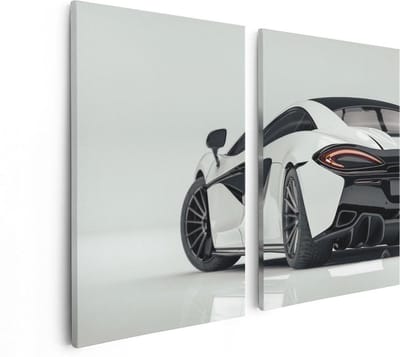 Artaza Canvas Schilderij Tweeluik Witte Sportwagen Auto  - 80x60 - Foto Op Canvas - Canvas Print