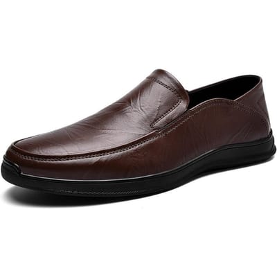 Lente Vrije Tijd Heren Leer Ademend Zachte Zool Leren Schoenen Eén Pedaal Loafer Groen Middenleeftijd Papa Schoenen 46 bruin
