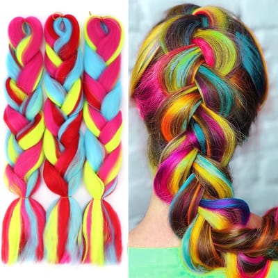 3 Stuks Jumbo Vlecht Haar 24 Inch 100 g Kanekalon Vlecht Extensions voor Haak Twist in Geel/Blauw/Rood/Roze