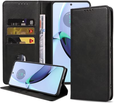 Smartphonica Telefoonhoesje Geschikt voor Motorola Moto G84 Kunstleer met Magnetische sluiting en Pasjeshouders Bookcase met Klepje - Zwart geschikt voor Motorola Moto G84