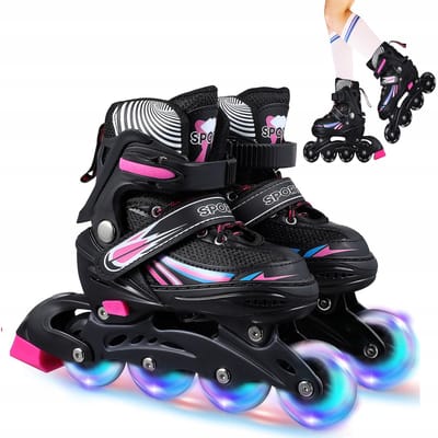 Verstelbare Inline Skates Roze Rood – Maat S (19-21 cm) Unisex – Comfortabele- Verstelbare Rolschaatsen voor Volwassenen & Tieners