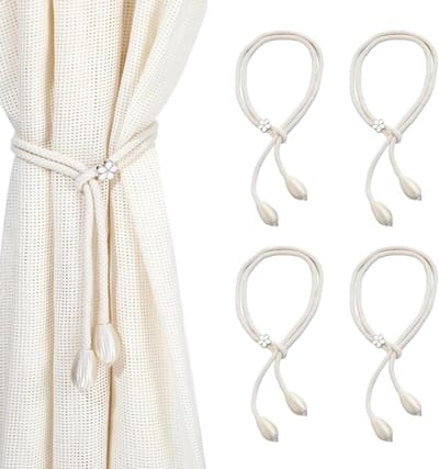 Set van 4 Boho Gordijnhouders van Katoen, Handgeweven Gordijnstrik voor Woonkamer en Kantoor, Decoratieve Gordijnaccessoires