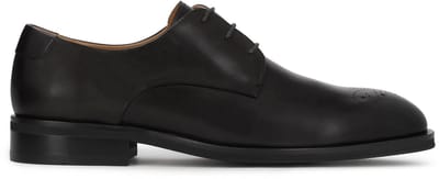 Black leather derby with openwork brogue embellishment