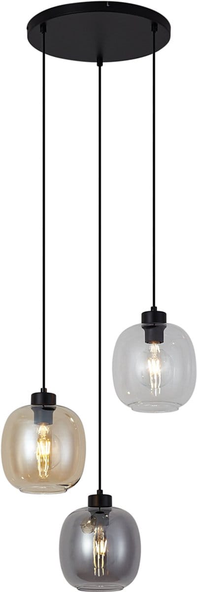 QAZQA elena - Art Deco Hanglamp - 3 lichts - Ø 46 cm - Zwart - Woonkamer