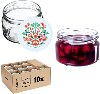 KADAX Kleine inmaakpotten, 250 ml, jampotten met deksel, luchtdichte potten om cadeau te geven, mini-potten voor honing en specerijen (10 stuks, folklore)