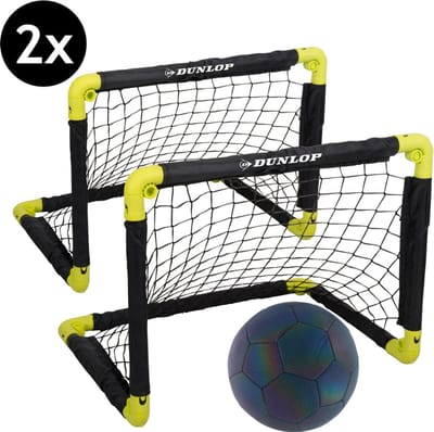 Dunlop Voetbaldoel en Lichtgevende Bal Set - Voetbaldoeltjes Set van 2 - 50 x 44 x 44 cm - Voetbal Maat 5 - Kunststof - Zwart/ Geel