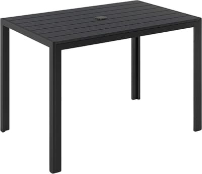 Tuintafel - Met Parasolgat - Eettafel voor Buiten - Terrastafel - Rechthoekige Aluminium - 110x70 cm - WPC Balkon Tafel, Weerbestendig en Duurzaam