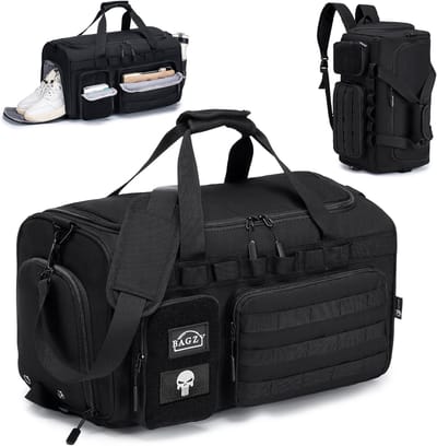 Thijox - Tactische reistas sporttas heren met schoenenvak gymtas rugzak 40L voor werk reizen sport fitness weekender kamperen zwart met tactische toil