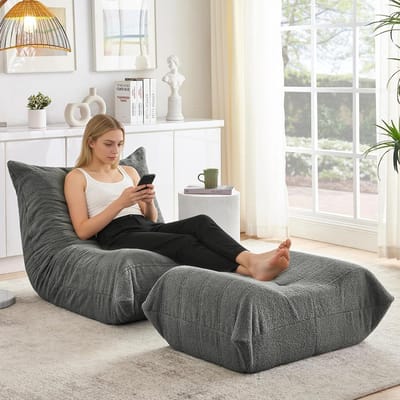 Luie Sofa - Zitzak Bank - Ontspannen Zitten - Zacht Teddybont - 100 x 90 x 70 cm - Grijs