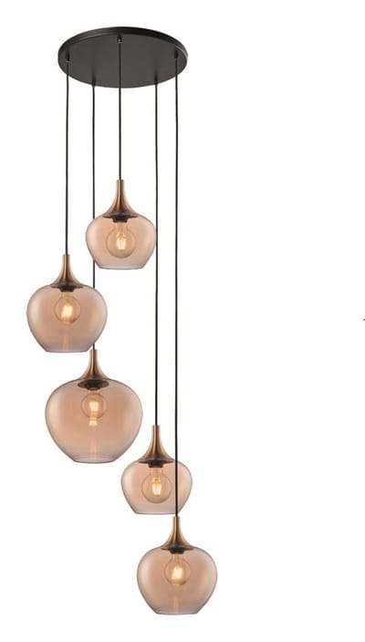 Freelight Hanglamp Fresu Amber Glas 5 Lichts Ø 40cm Videlamp