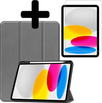 Hoes - Geschikt voor Apple iPad A16/A18 (2022/2025/2026) - 10.9 & 11 inch (10e, 11e & 12e generatie) - Met Screenprotector - Trifold Bookcase - Hard Cover Case - Met Uitsparing Geschikt voor Apple Pencil - Hardcover Book - Tablet Hoesje - Grijs