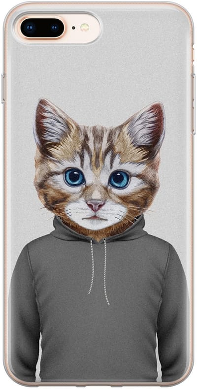 Leuke Telefoonhoesjes - Hoesje geschikt voor iPhone 8 Plus - Kat schattig - Soft case - TPU - Kat - Grijs