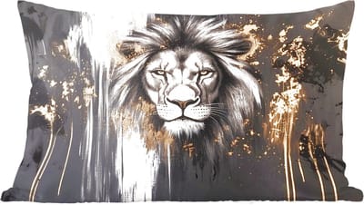 Sierkussens - Kussentjes Woonkamer - 60x40 cm - Leeuw - Portret - Verfspatten - Grijs