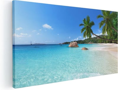 Artaza Canvas Schilderij Strand - 40x20 cm - Klein - Wanddecoratie Zee - Muurdecoratie Palmbomen - Schilderijen Op Canvas Tropisch