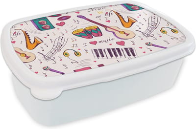 Broodtrommel Wit - Lunchbox - Brooddoos - Muziek - Instrumenten - Quotes - 18x12x6 cm - Volwassenen