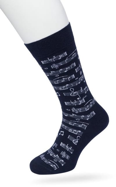 Bonnie Doon Heren Sokken met Muziek Print maat 40/46 Donker Blauw - Thema Sokken - Muzieknoten - Cadeau Sokken - Word je Happy en vrolijk van - Zacht Katoen met Gladde Teennaad - Comfortabel - Perfect Cadeau - Black Iris - BT992132.134