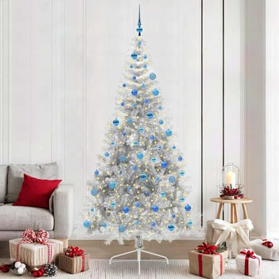 vidaXL Kunstmatig Voorverlicht Kerstboom met 300 LED Zilver 240 cm PET