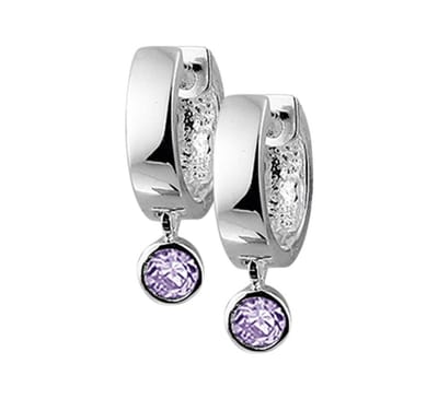 YO&NO - Oorbellen - Zilver - Oorringen - klap - Zirkonia - Paars - 13mm - 5mm - Kinderen - Zilver 925