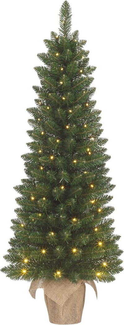 Black Box Trees Gerlos Kunstkerstboom met Verlichting - Kunstboom H90 x D41 cm - Kunst Kerstboom in Jute Zak - Kerstdecoratie voor Binnen - 108 Tips - Groen