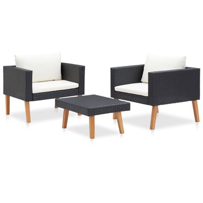 vidaXL - 3-delige - Loungeset - met - kussens - poly - rattan - zwart