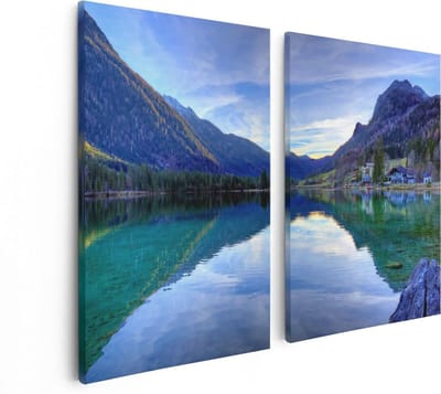 Artaza Canvas Schilderij Tweeluik Meer Met Weerkaatsing In De Bergen - 80x60 - Foto Op Canvas - Canvas Print