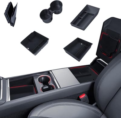 Opbergbak voor Autoaccessoires, Inclusief Console Opbergbak, Siliconen Kommetjes, Armsteun Opbergbak en Bekershouder (5-delig Model Y 2025)