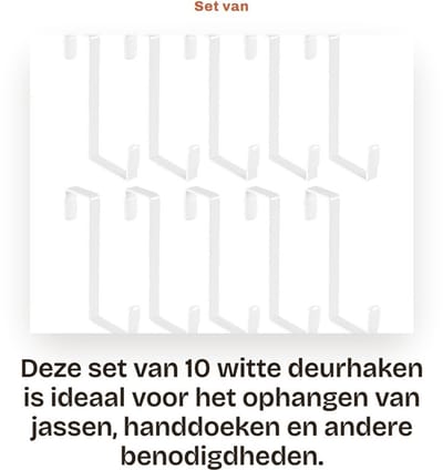Dailygoods- Deurhaken 10 Stuks - Kledinghaken - Deurkapstok - Robuuste Koolstofstaal - Antislip Grip - Voor Jassen/Tassen/Handdoeken