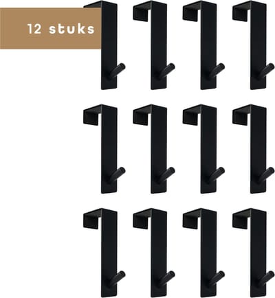 Baulk® - Deurkapstok – Deurhaak – Deurhanger – Kapstok – Zwart – Modern – Deuren tot 5cm dik – Roestvrij – Set van 12