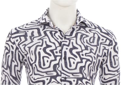 Eden Valley modern fit print donkerblauw