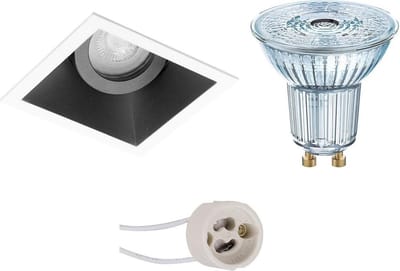 LED Spot Set - LEDVANCE Parathom PAR16 940 36D - Pragmi Zano Pro - GU10 Fitting - Dimbaar - Inbouw Vierkant - Mat Zwart/Wit - 3.4W - Natuurlijk Wit 4000K - Kantelbaar - 93mm