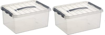 4x stuks sunware q-line opberg box/opbergdoos - 15 liter - 40 x 30 x 18 cm - kunststof - opslagbox - transparant/zilver