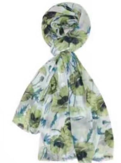 Lange Dunne Sjaal - Print - (33673#) - Groen/Ecru