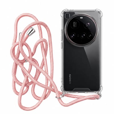 Geschikt voor Xiaomi 15 Ultra Hoesje met Koord - Transparant - Verstelbaar Nekkoord - Schokbestendig - Rosegoud