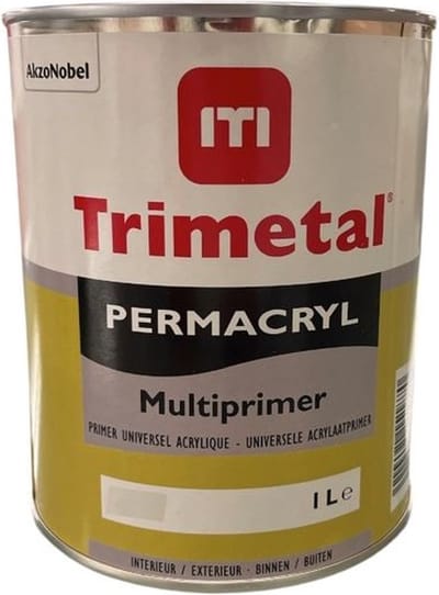 Trimetal Permacryl Multiprimer - Polyvalente watergedragen grondlaag binnen en buiten - Kleur RAL 9010 zuiver wit ( gebroken wit) - 1 L