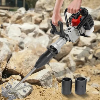 Benzine Breekhamer - Betonbreker Sloophamer - Beton Slopen - Krachtige 327cc Motor - 09 liter tank - Rood Zwart