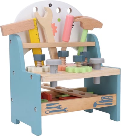 Kindergereedschapset Hout - Peuter Werkbank Speelgoed - Fantasiespel Constructie - Multifunctioneel Ontwerp - 28 x 24 x 15 cm