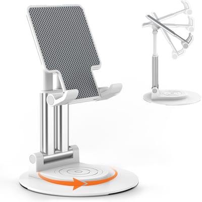 Famanu Mobiele telefoonstandaard, verstelbaar, telefoonhouder, tafel, mobiele telefoonstandaard met 360 graden draaibare voet, voor smartphones en tablet Mini (wit)