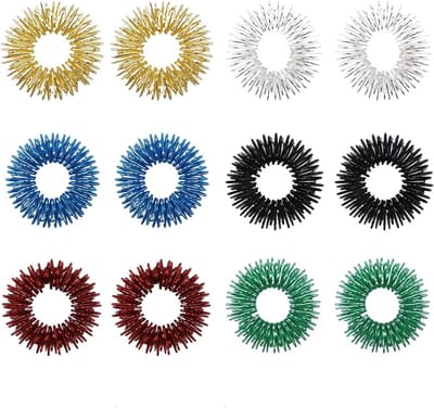 Acupressuurringen Set van 12, Stekelige Vingermassageringen in 6 Kleuren, Anti-Stress en Sensorische Massageringen voor Kinderen en Volwassenen