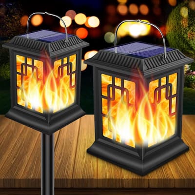 3-in-1 Tuinverlichting Op Zonne-energie - Set Van 2 Stuks - Hangend - IP65 Waterdicht - Vlamlicht - Afneembare Paal