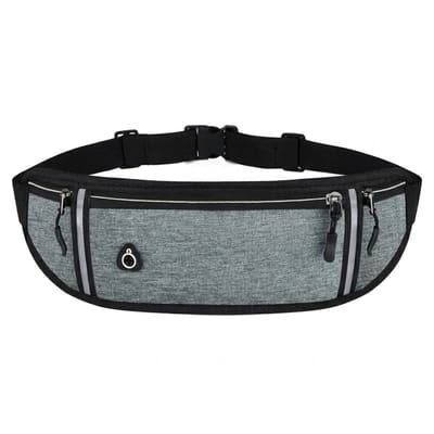Grijze sport heuptas unisex running belt hardloopband verstelbare hardloop heuptas hardloopriem met ritsvakken reflecterende strepen geschikt voor telefoon sleutels pasjes en kleine accessoires voor hardlopen fitness wandelen