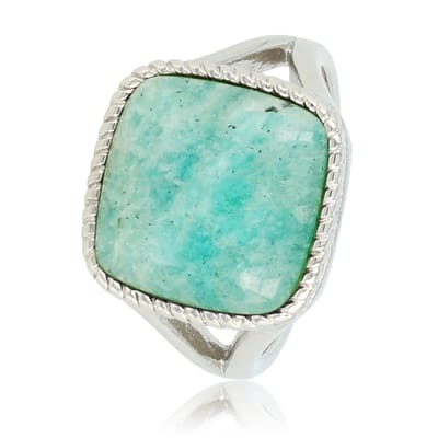 My Bendel - Zegelring Zilverkleurig met Amazonite Edelsteen - Zegelring Zilverkleurig - Amazonite Edelsteen - Damesring Chique - met Luxe Cadeauverpakking | Sieraden Voor Dames | Maat 16.00 Mm / Maat 50